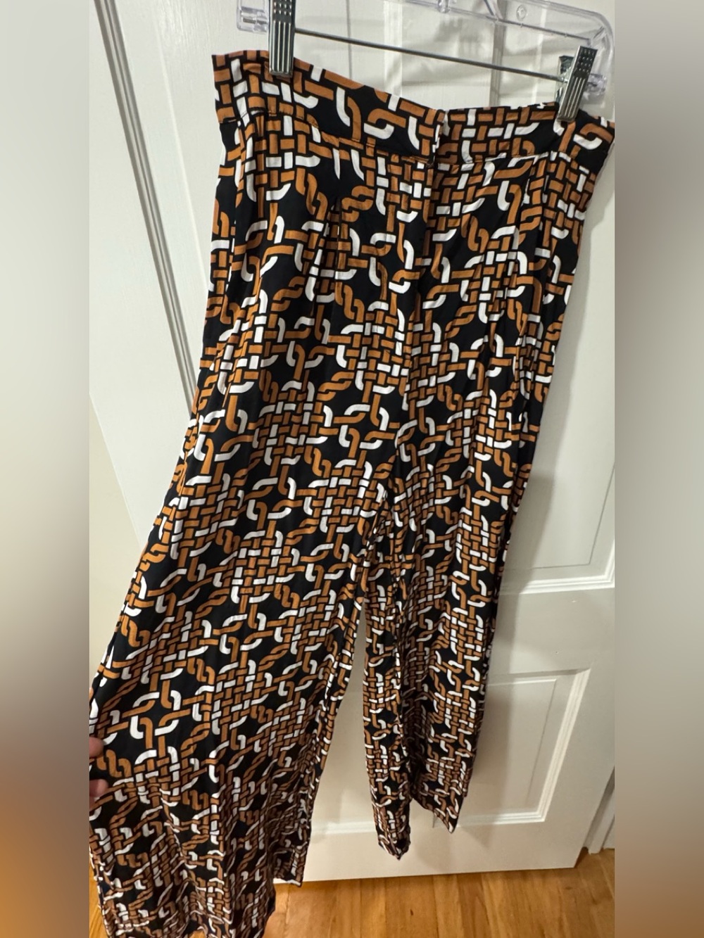 Printed Wide-Leg Women's Pants in Black & Brown Chain Print from Anthropology
